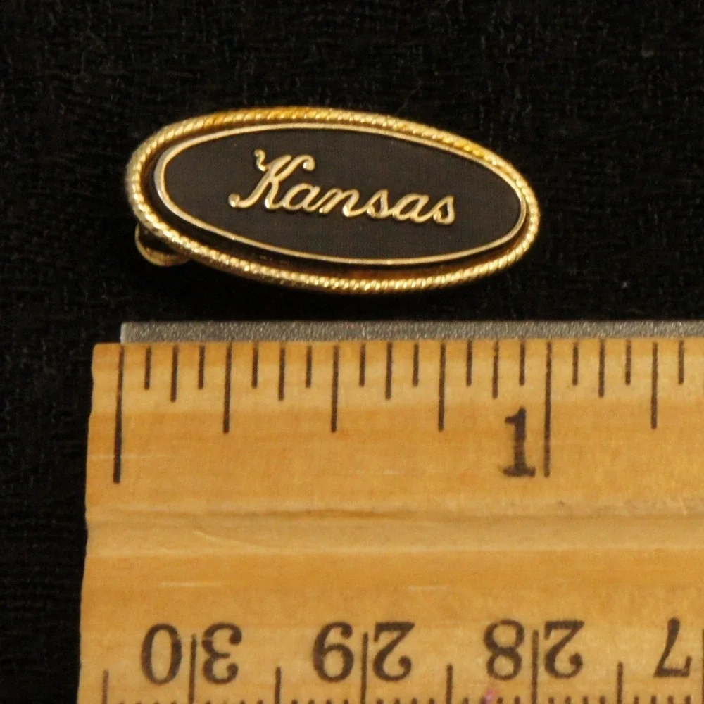 Vintage‎ Kansas Tie Clip Black/Gold Tone Oval Brushed Insert State Souvenir